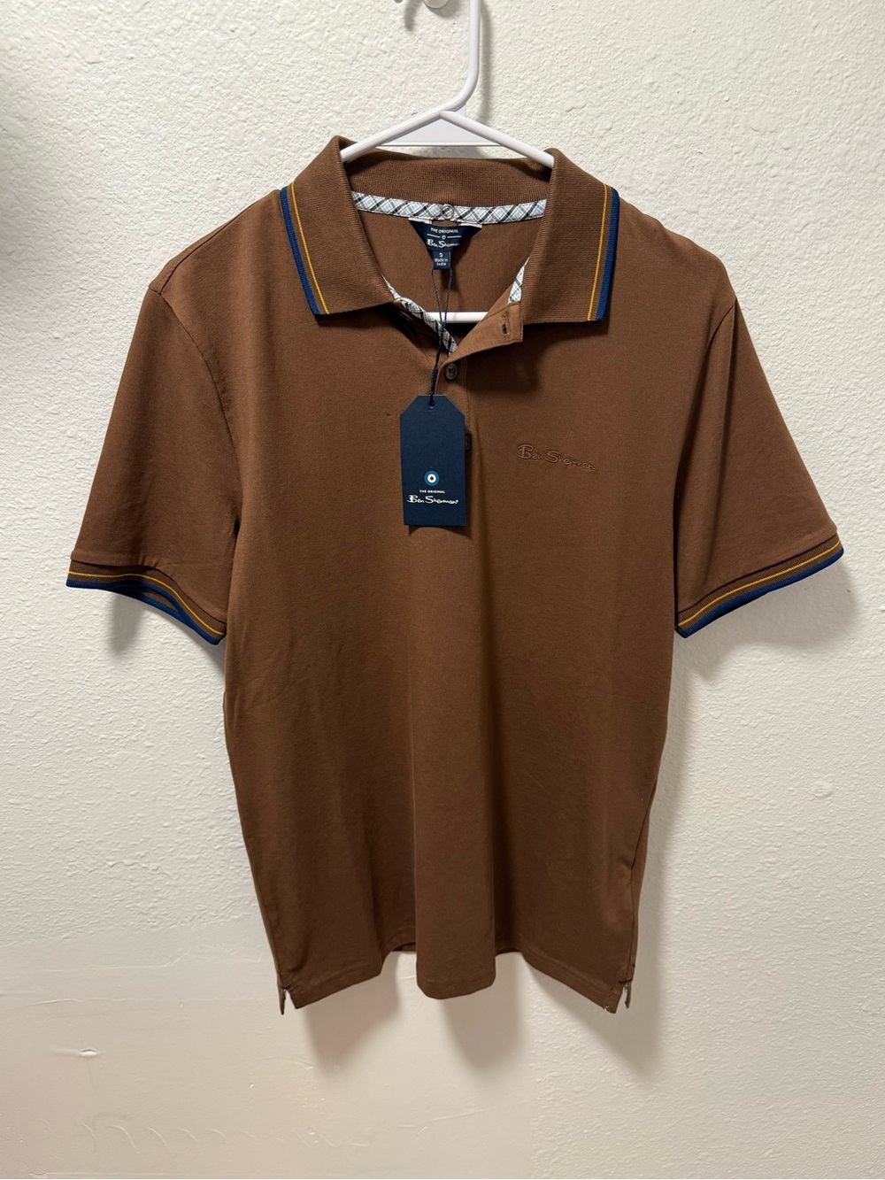 Ben Sherman The Original Men's Polo Shirt - Brown Classic Fit Short-Sleeve Polo - Picture 2 of 7